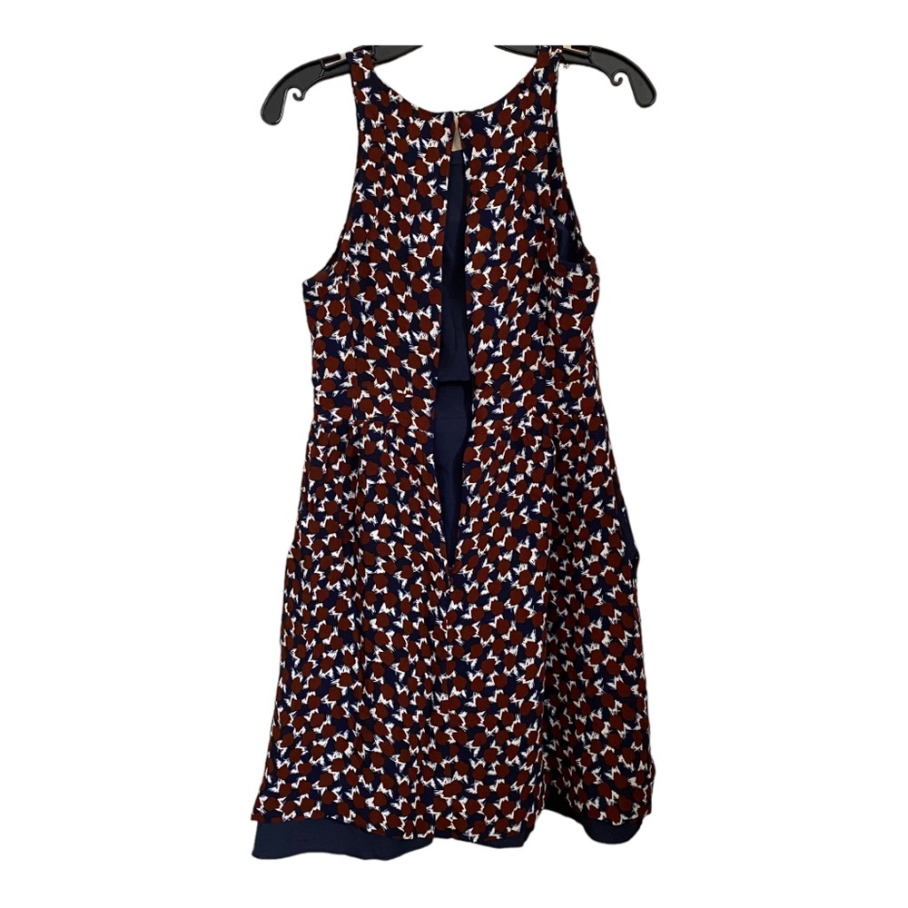 J. Crew Navy/Maroon Lined Geometric Contrast Sleeveless Pockets Dress 2 - Picture 4 of 10